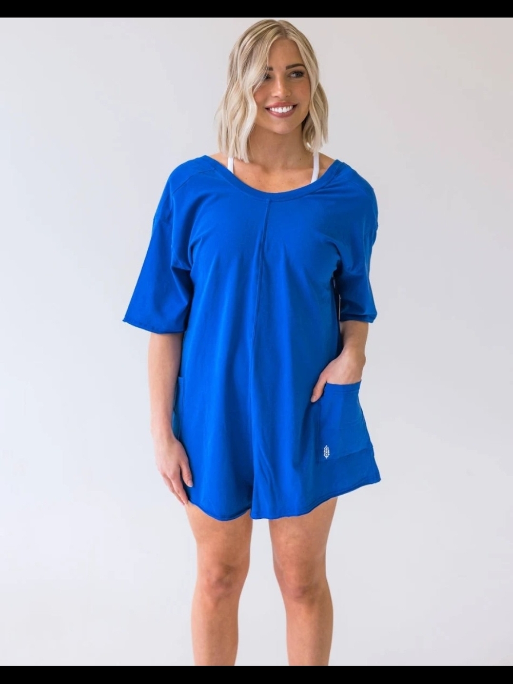 NWT FP Movement Hot Shot Tee Romper Electric Shock Blue -Large - Sold Out Color